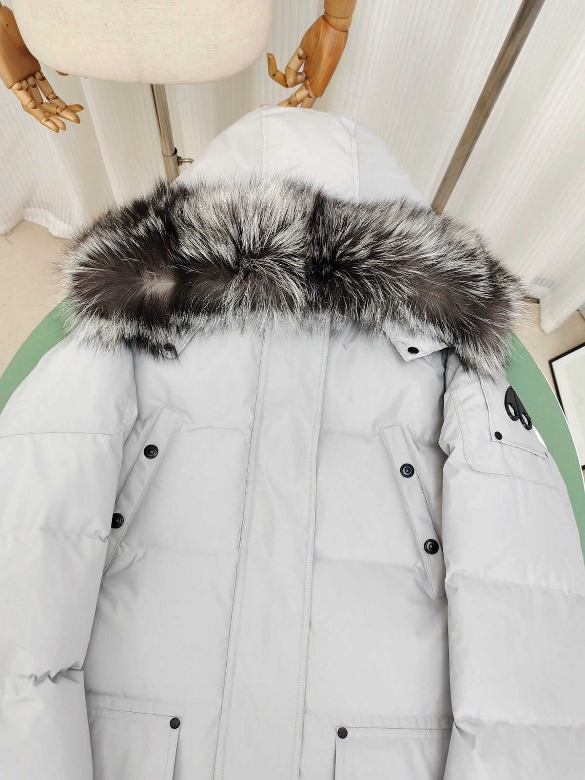 Moose Knuckles White Fox Fur Hood Long Parka