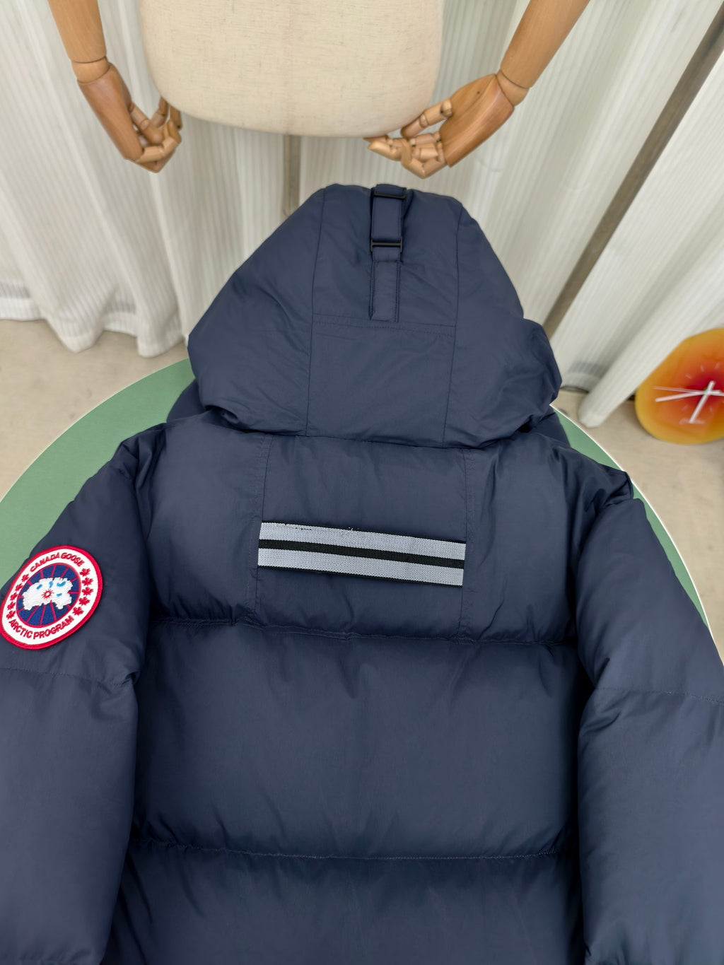 Canada Goose Men's Navy Blue Hooded Down Puffer Jacket with Branded Zipper