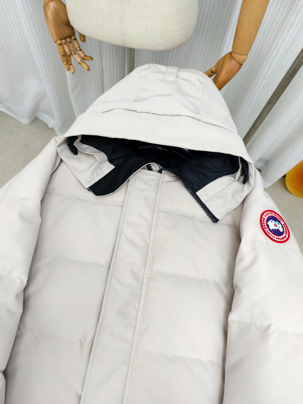 Canada Goose White Hooded Down Puffer Jacket with Arctic Program Badge