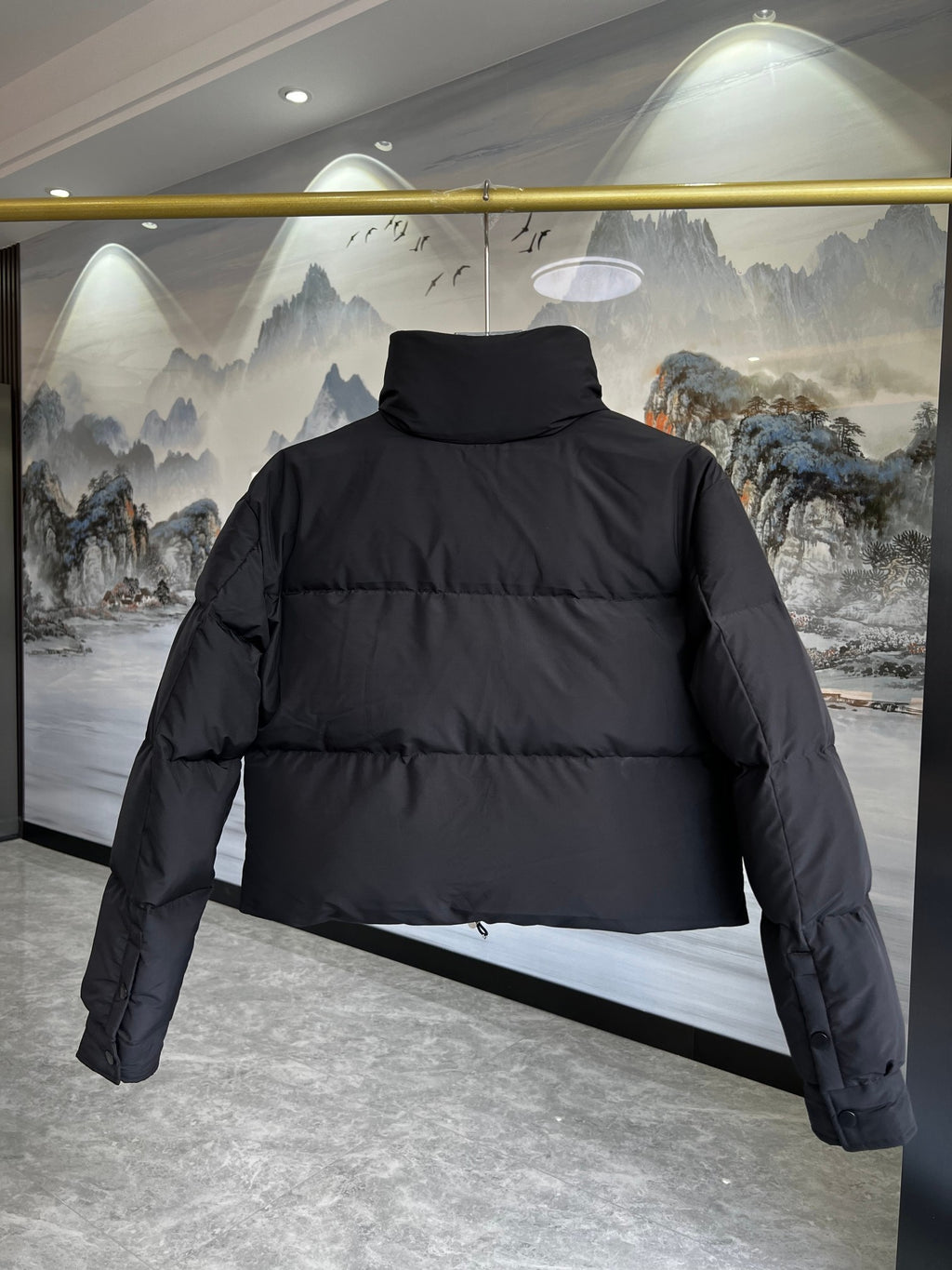 Prada Cropped Reversible Down Jacket with Enamel Triangle Logo