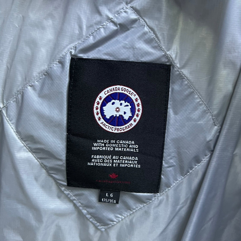 Canada Goose Silver Iridescent Hooded Down Puffer Jacket with Tonal Badge