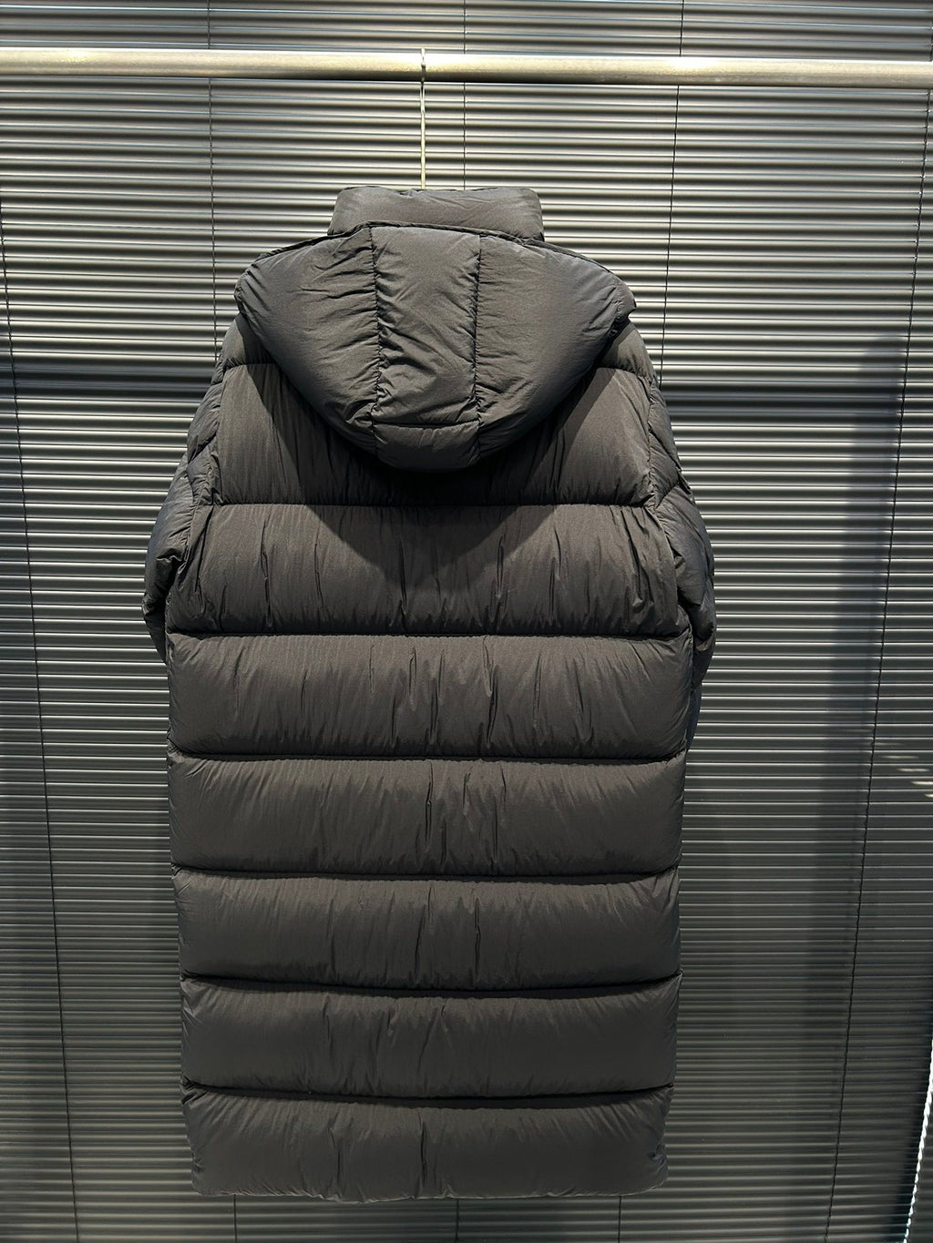 Moncler Long Down Parka with Detachable Hood and Sleeve Cargo Pocket