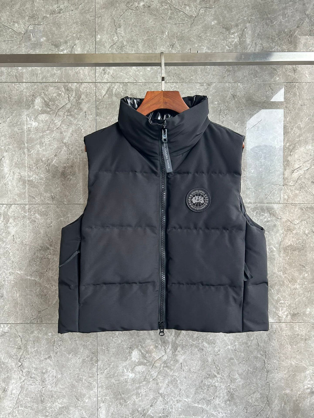 Canada Goose Black Down Vest with Utility Pockets and Tonal Badge