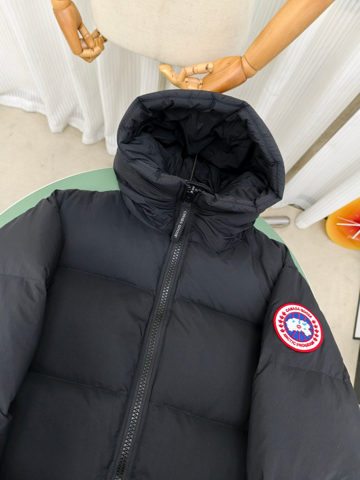 Canada Goose Men's Black Hooded Down Puffer Jacket with Branded Zipper