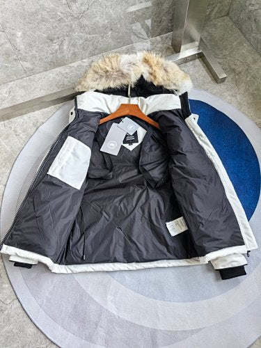Canada Goose Mid-Length Fur-Trim Parka in White