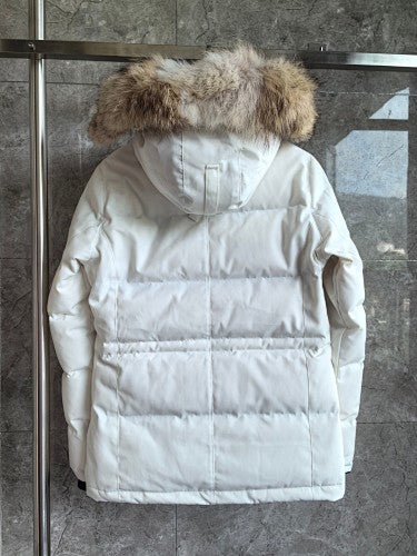 Canada Goose Mid-Length Fur-Trim Parka in White