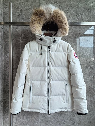 Canada Goose Mid-Length Fur-Trim Parka in White