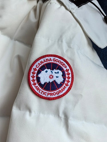 Canada Goose Mid-Length Fur-Trim Parka in White
