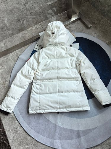 Canada Goose Mid-Length Fur-Trim Parka in White