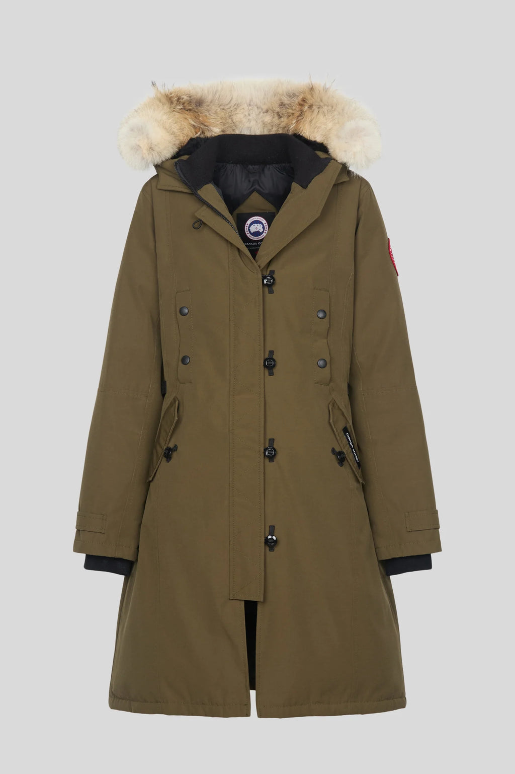 Canada Goose Women's Military Olive Long Parka with Fur-Trimmed Hood