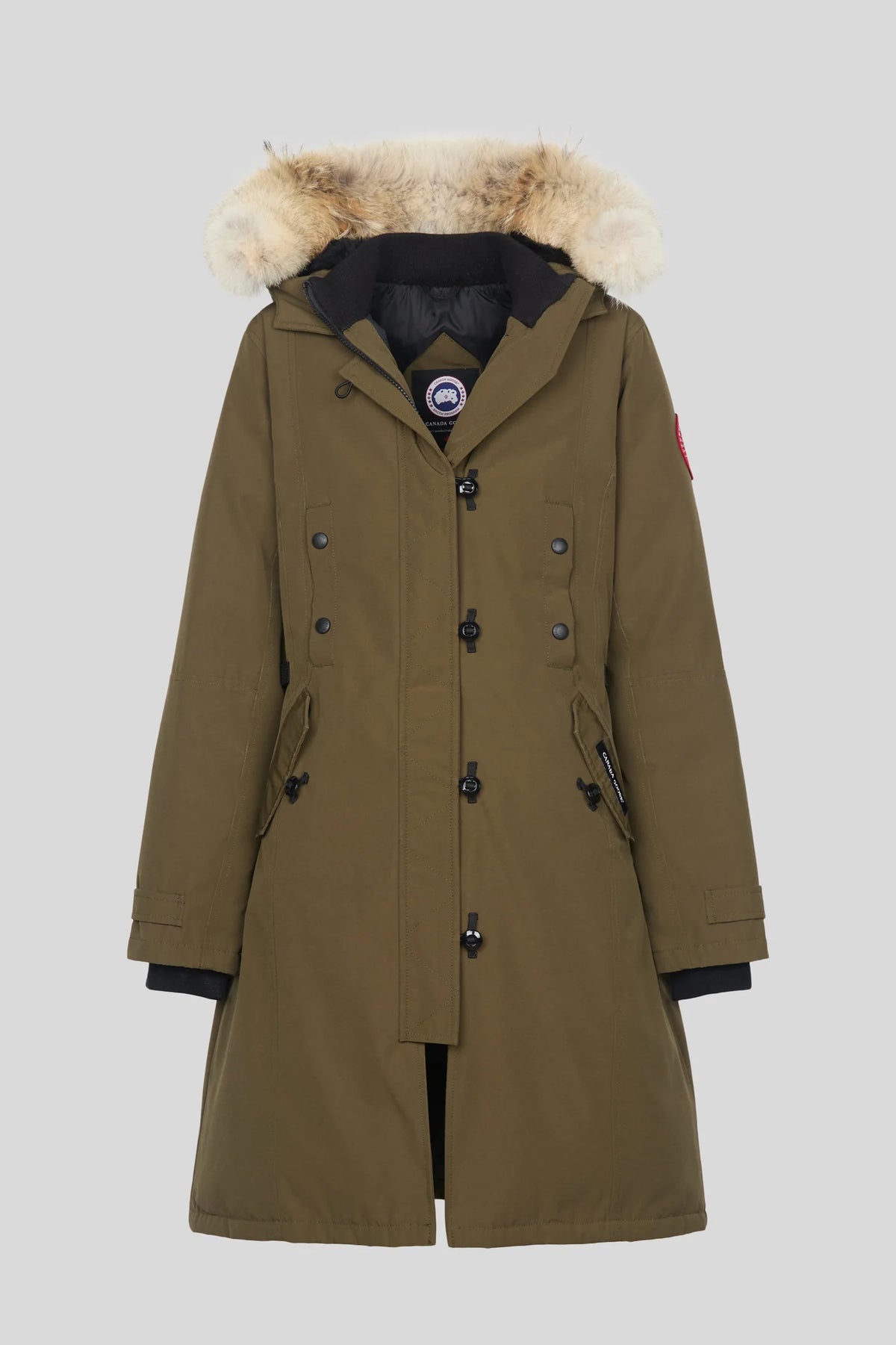 Canada Goose Women's Military Olive Long Parka with Fur-Trimmed Hood